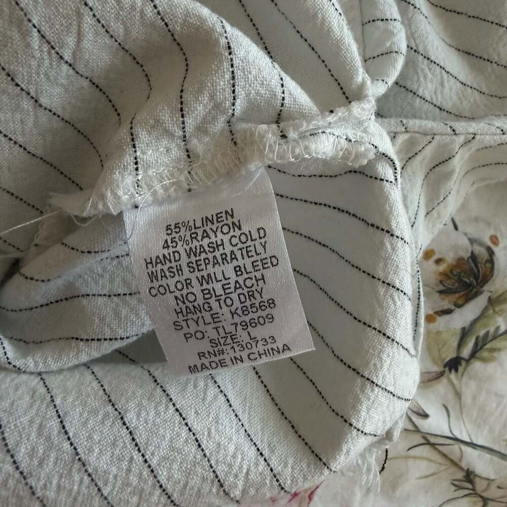 Umgee Stitch Stripe Linen Blend Raw Hem Button Down Top - Picture 4 of 4